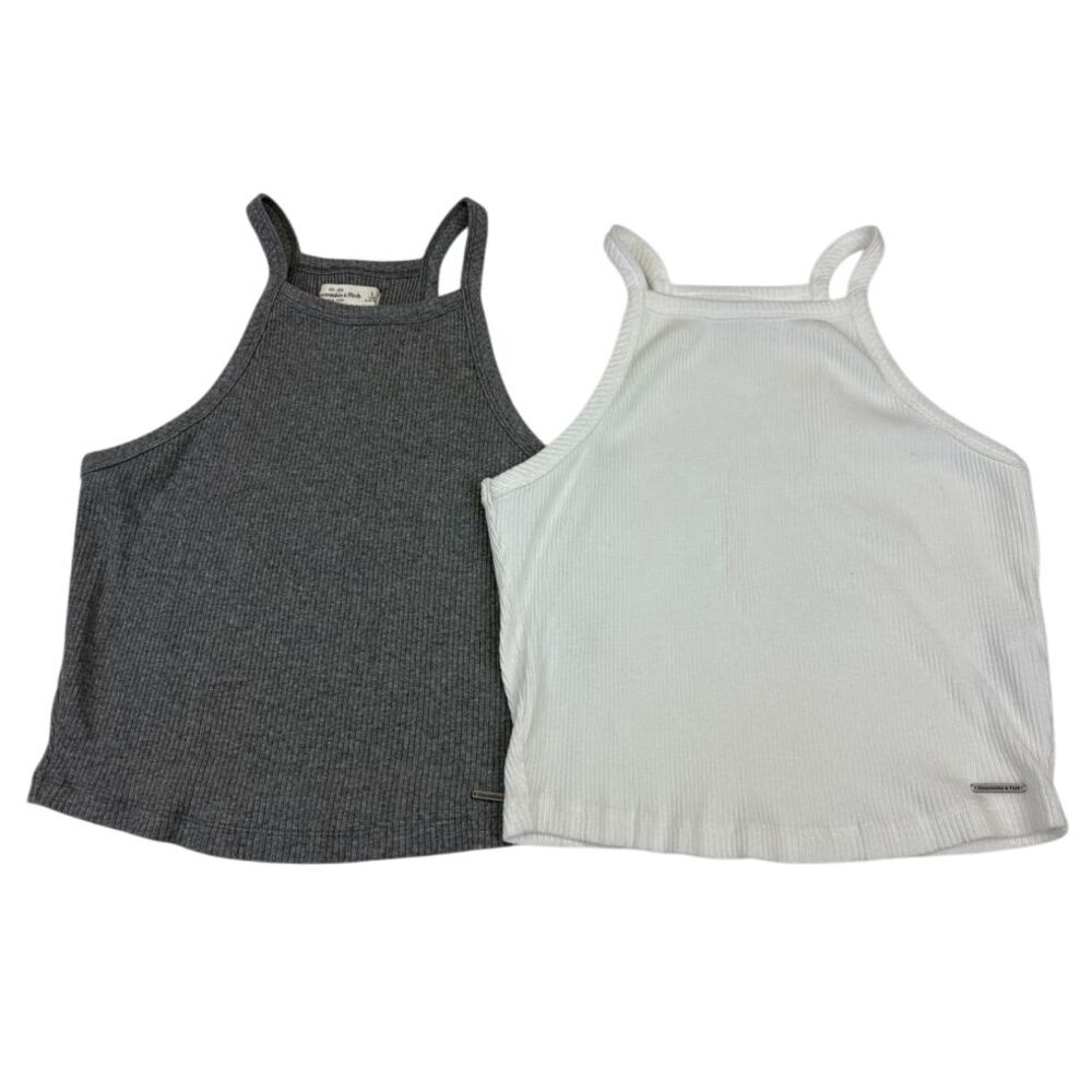 Abercrombie Womens Ribbed Camisole Tanks High Neck Gray White Size Large Y2K 90s
